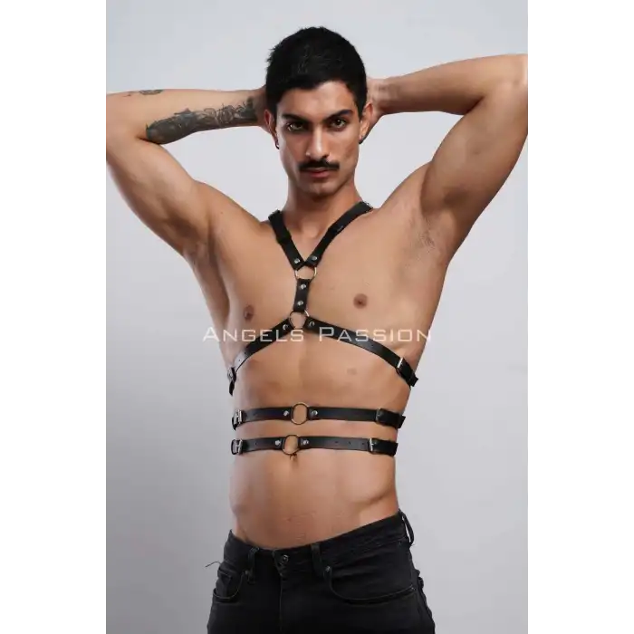 Erkek Göğüs Kemer, Sırt Detaylı Şık Erkek Fantezi Giyim, Şık Deri Kemer - APFTM97