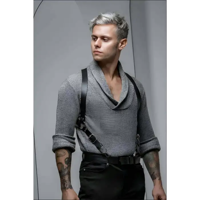 Erkek Sırt Detaylı Şık Deri Kemer, Erkek Deri T-Shirt - Gömlek Kemeri - APFTM160