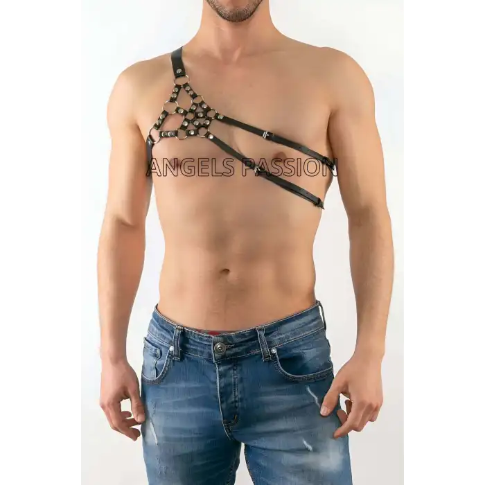 Erkek Tek Omuz Deri Harness - Erkek Fantazi İç Giyim - Erkek Deri Erotik İç Giyim - APFTM14
