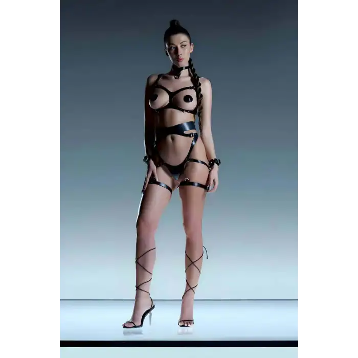 Erotik Deri İç Giyim, Fantezi Deri Harness Takım, Seksi İç Giyim - APFT1134