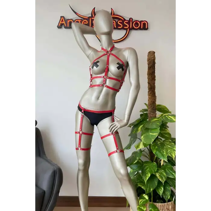 Fantazi Deri Jartiyer ve Göğüs Harness Takım - APFT272