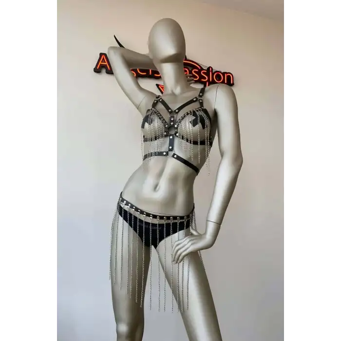 Fantazi Giyim Zincirli Etek ve Büstiyer Takım - APFT496
