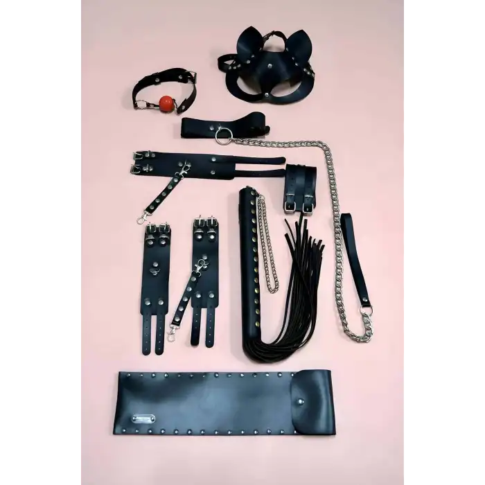 Fantazi Kırbaç Kelepçe Set, 6lı Set, Ayak - El Kelepçesi, Maske, Ağız Topu - APFT1308