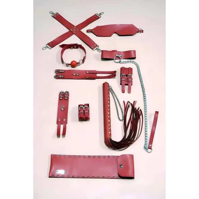 Fantezi Kırbaç Kelepçe Set 7li Takım, Ayak - El Kelepçesi, Maske - APFT1310