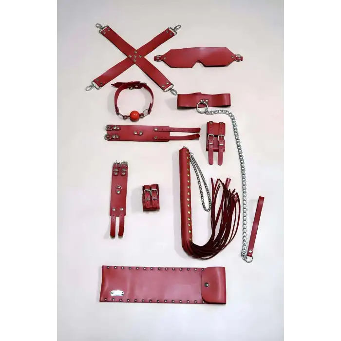 Fantezi Kırbaç Kelepçe Set 7li Takım, Ayak - El Kelepçesi, Maske - APFT1310