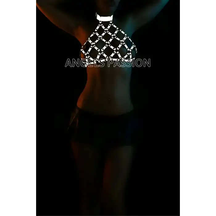 File Görünümlü Seksi Göğüs Üzeri Reflektörlü Harness - Karanlıkta Parlar - APFT443