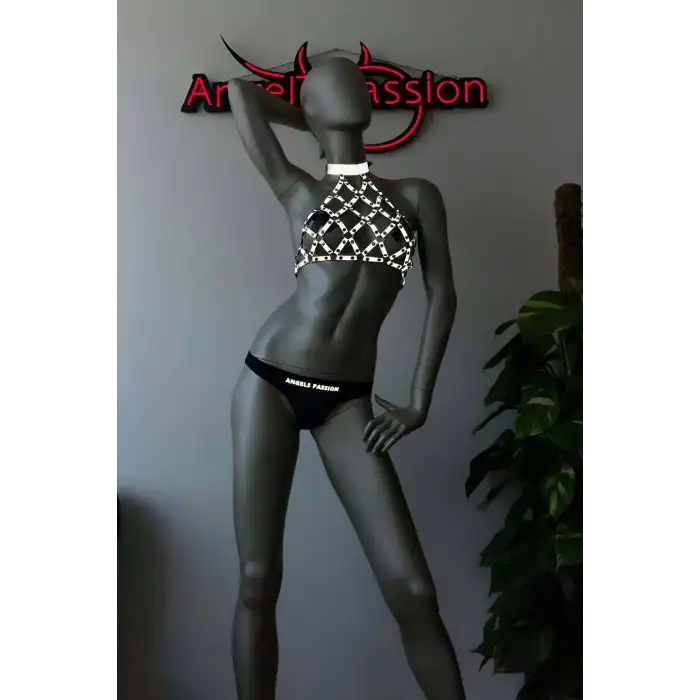 File Görünümlü Seksi Göğüs Üzeri Reflektörlü Harness - Karanlıkta Parlar - APFT443