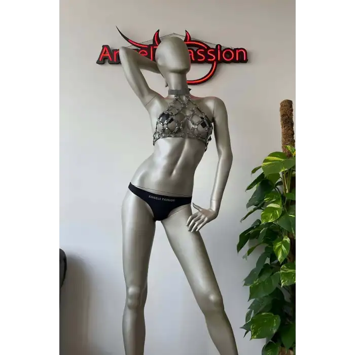 File Görünümlü Seksi Göğüs Üzeri Reflektörlü Harness - Karanlıkta Parlar - APFT443