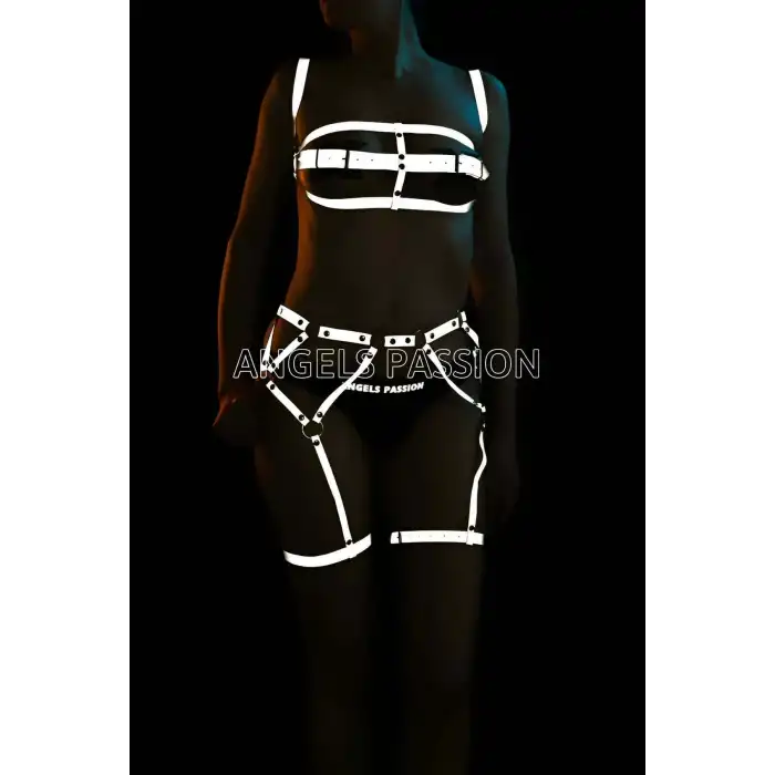 Gecelik Takım Beyaz Reflektörlü Jartiyer Sütyen Takım - APFT560