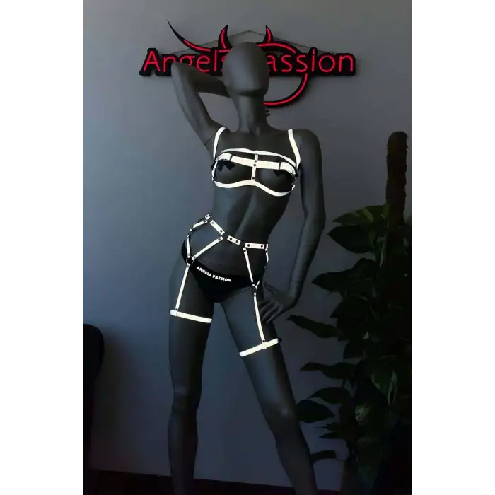 Gecelik Takım Beyaz Reflektörlü Jartiyer Sütyen Takım - APFT560