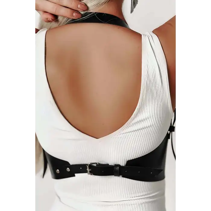 Göğüs Altı Detaylı Askılı Deri Korse Bel Kemeri - APFT614