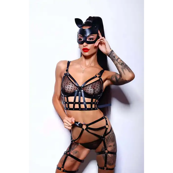 Göğüs Altı Kafes Detaylı Jartiyer Harness Takım - APFT390