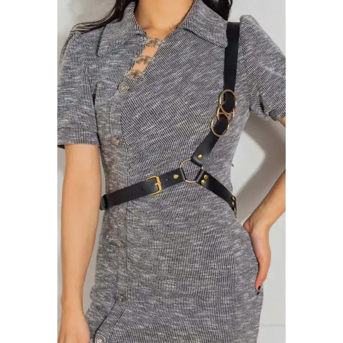 Göğüs Üzeri Tek Askılı Deri Bel Kemeri, Seksi Aksesuar - APFT1183