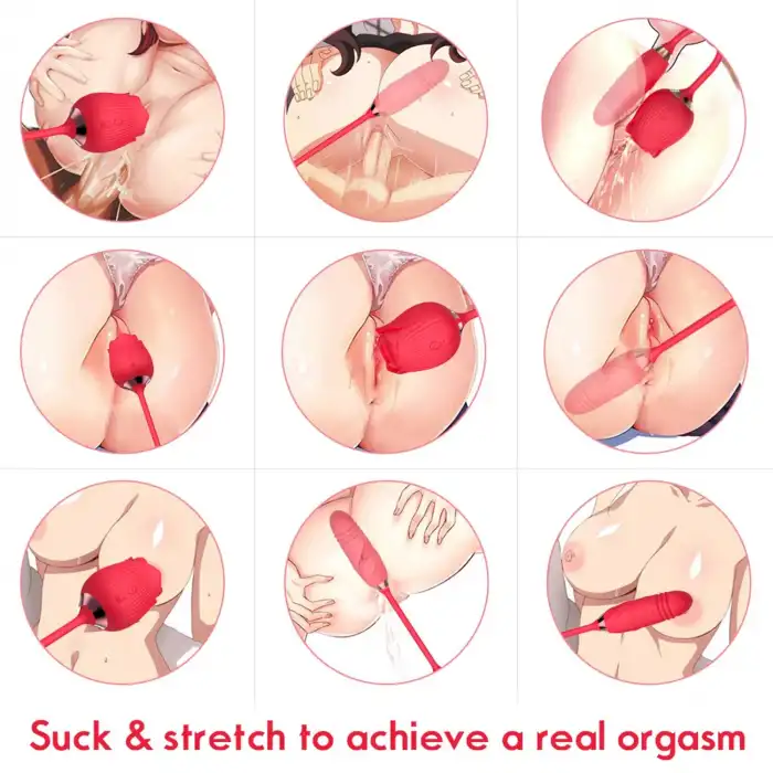 Gül Tasarımlı Çift Fonksiyonlu Vibratör – 10 Emme + 10 Titreşim Modu, Su Geçirmez ve Manyetik Şarjlı