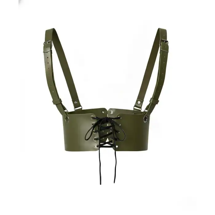 Haki Deri Kadın Elbise Kemeri, Omuzdan Askılı Elbise Kemeri - APFT1429