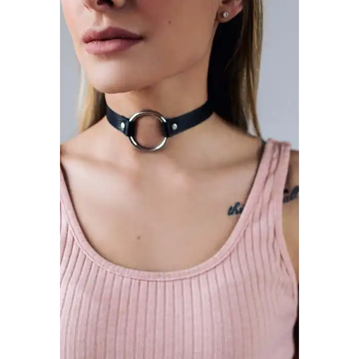 Halka Detaylı Ayarlanabilir Deri Zarif Choker - APFT686