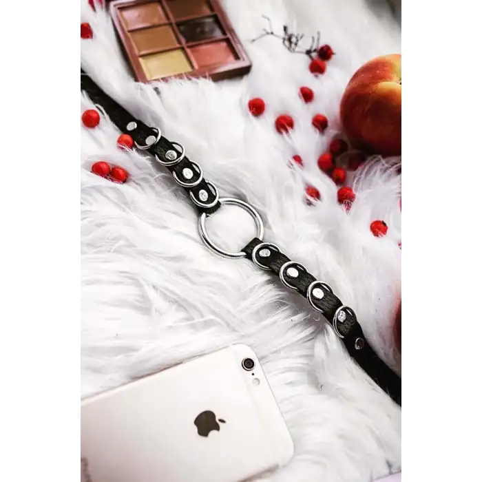 Halka Detaylı Ayarlanabilir Şık Deri Choker Boyun Aksesuar - APFT666