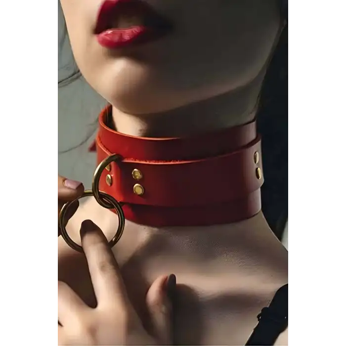 Halka Detaylı Geniş Şerit Şık Deri Choker Tasma - APFT663