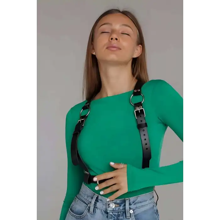 Halka Detaylı Omuzdan Askılı Ayarlanabilir Şık Deri Bel Harness - APFT643