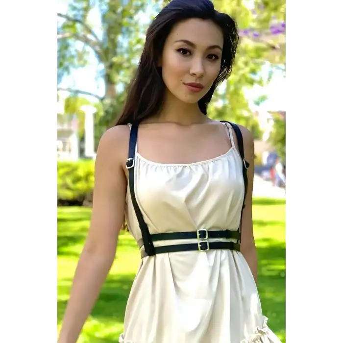 İnce Şerit Omuzdan Askılı Ayarlanabilir Şık Deri Harness Korse Kemer - APFT655