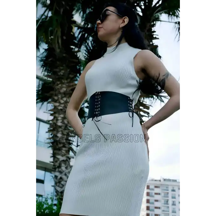 İp Detaylı Şık Harness Kemer, Deri Korse Kemer - APFT607