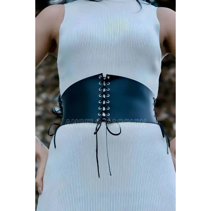 İp Detaylı Şık Harness Kemer, Deri Korse Kemer - APFT607