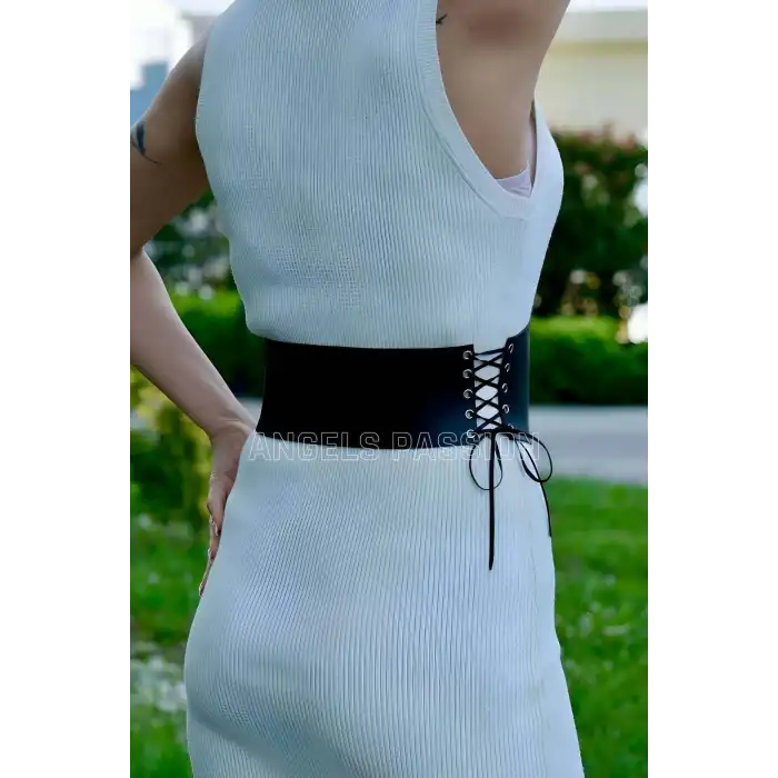 İp Detaylı Şık Harness Kemer, Deri Korse Kemer - APFT607