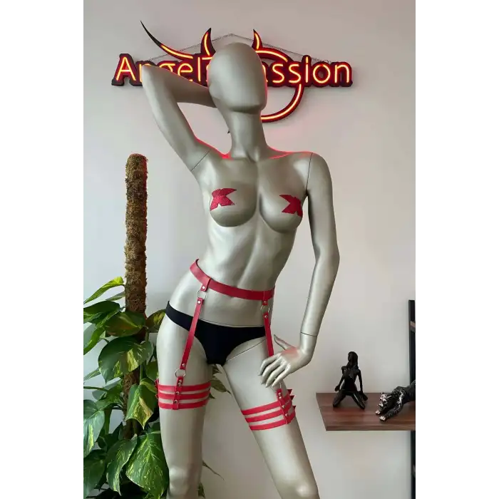 Kadın İç Giyim Kırmızı Deri Jartiyer - APFT358