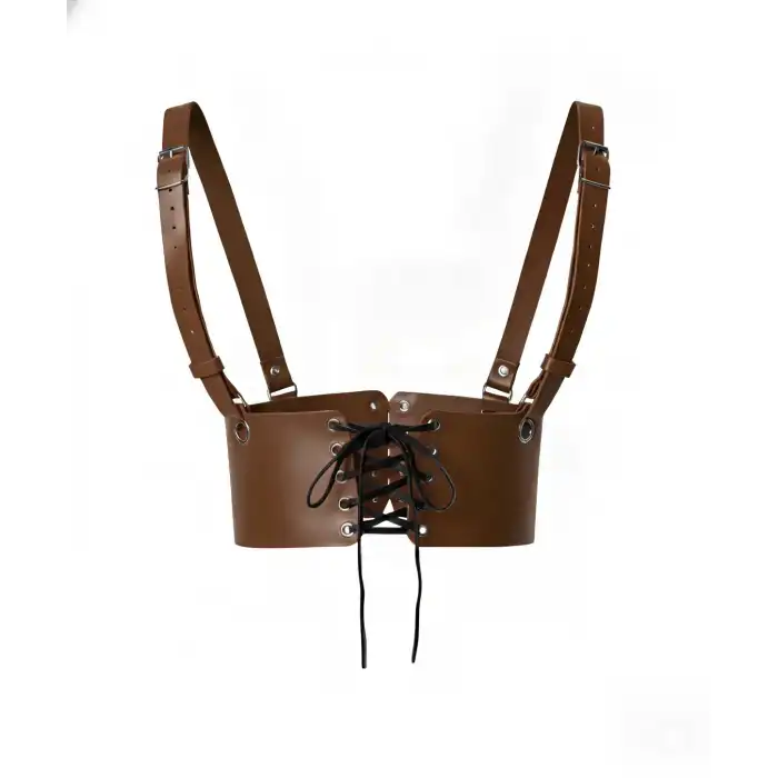 Kahverengi Deri Kadın Elbise Kemeri, Omuzdan Askılı Elbise Kemeri - APFT1429