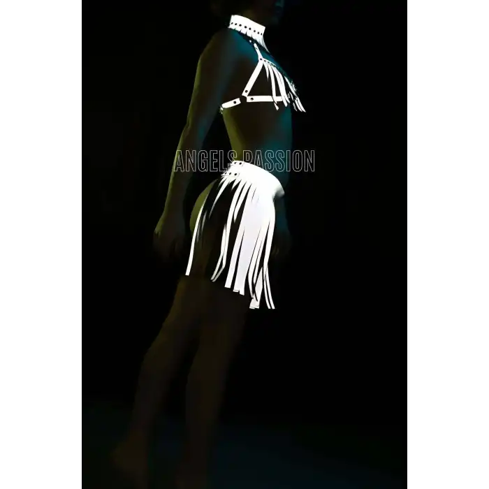 Karanlıkta Parlayan Püsküllü Etekli Seksi Harness Takım - APFT482