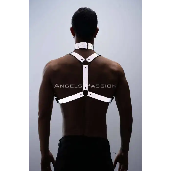 Karanlıkta Parlayan (Reflektörlü) Choker ve Göğüs Harness Takım, Clubwear - APFTM35