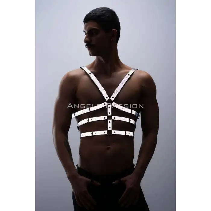 Karanlıkta Parlayan - Reflektörlü Erkek Göğüs Harness, T-Shirt Üzeri Harness - APFTM38