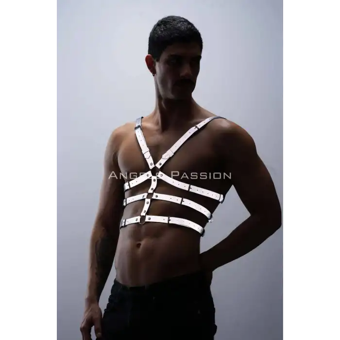 Karanlıkta Parlayan - Reflektörlü Erkek Göğüs Harness, T-Shirt Üzeri Harness - APFTM38