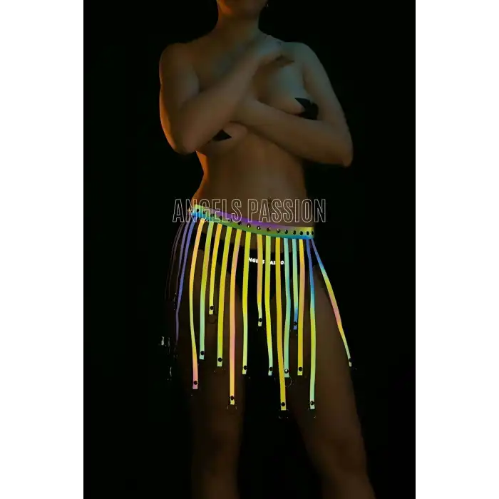 Karanlıkta Renkli Parlayan Püsküllü Harness Etek - APFT579