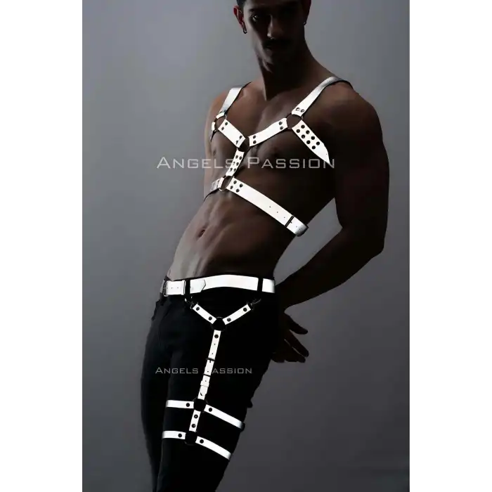 Karanlıkta Yansıyan Reflektörlü Erkek Harness Takım, Erkek Göğüs ve Bacak Harness Takım - APFTM198