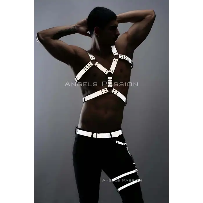 Karanlıkta Yansıyan Reflektörlü Erkek Harness Takım, Erkek Göğüs ve Bacak Harness Takım - APFTM198