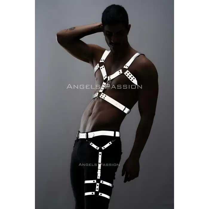 Karanlıkta Yansıyan Reflektörlü Erkek Harness Takım, Erkek Göğüs ve Bacak Harness Takım - APFTM198