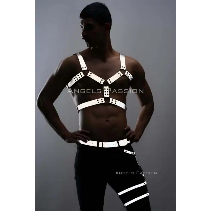 Karanlıkta Yansıyan Reflektörlü Erkek Harness Takım, Erkek Göğüs ve Bacak Harness Takım - APFTM198
