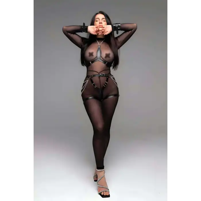 Kelepçe Detaylı Ağı Açık Harness Külot ve Göğüs Harness Takım - APFT1191