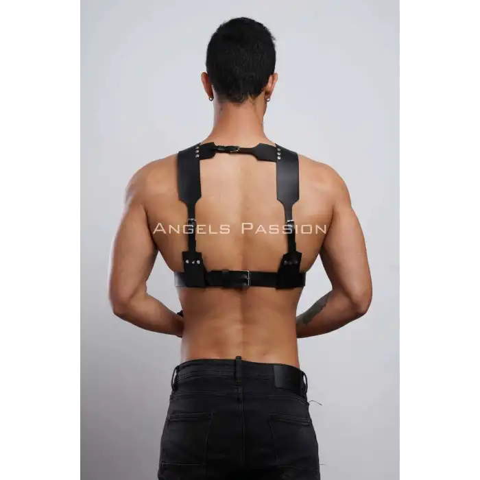 Kelepçeli Erkek Göğüs Harness, Deri Erkek Fantezi Harness, Kelepçeli Erkek Harness - APFTM121