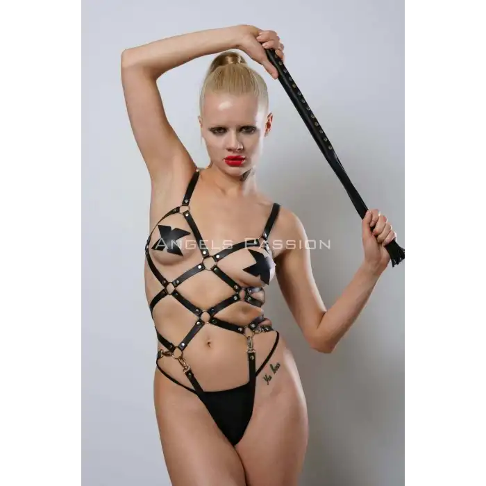 Kırbaçlı Deri Full Body Harness Fantezi Giyim, Vücudu Saran Full Body Harness - APFT1356