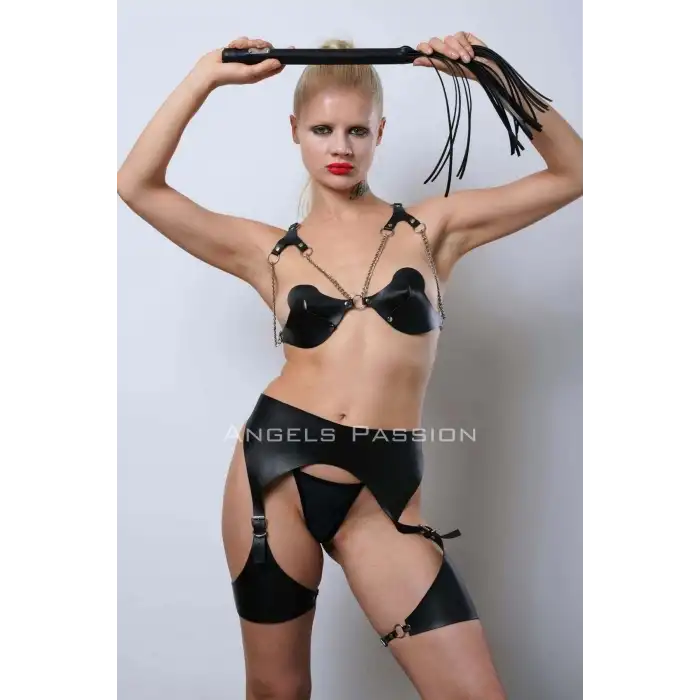 Kırbaçlı Deri Sahibe Jartiyer Takım, Kırbaçlı Fantezi İç Giyim - APFT1347