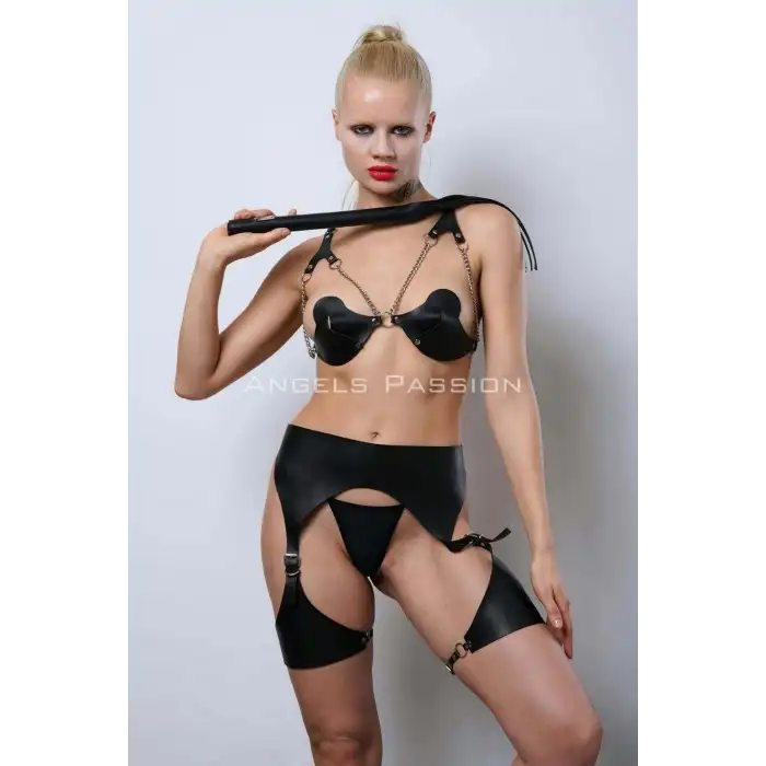 Kırbaçlı Deri Sahibe Jartiyer Takım, Kırbaçlı Fantezi İç Giyim - APFT1347