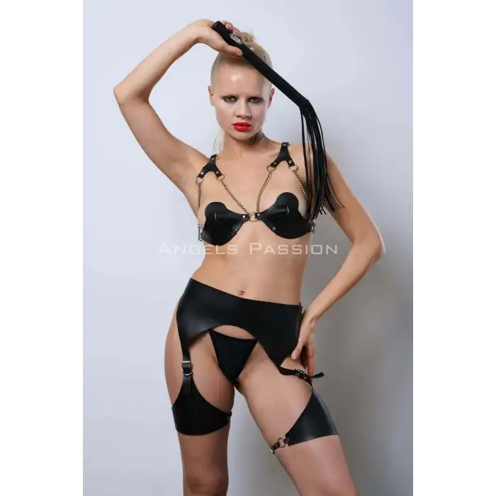 Kırbaçlı Deri Sahibe Jartiyer Takım, Kırbaçlı Fantezi İç Giyim - APFT1347