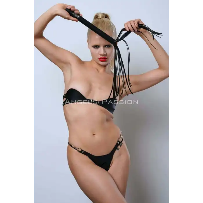 Kırbaçlı ve Ağı Açık Deri Sütyen Takım, Ağ Bölgesi Açık Sütyen Külot Takım - APFT1354