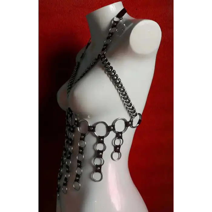 Lastik Seksi Büstiyer - Göğüs Açık Bırakan Büstiyer Lastik Harness - APFT567