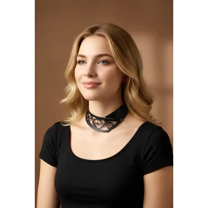 Lazer Kesim 2 parça Şık Deri Choker, Deri Kolye - APFT1423