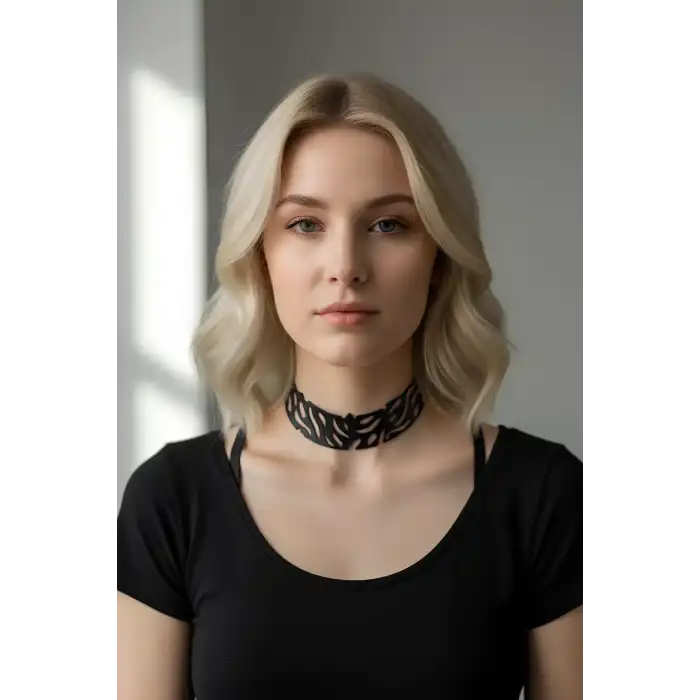 Lazer Kesim Deri Choker, Deri Kolye - APFT1427