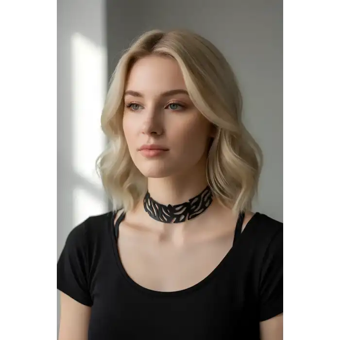 Lazer Kesim Deri Choker, Deri Kolye - APFT1427