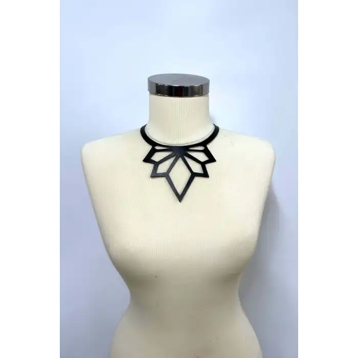 Lazer Kesim Şık Deri Choker, Deri Kolye - APFT1416
